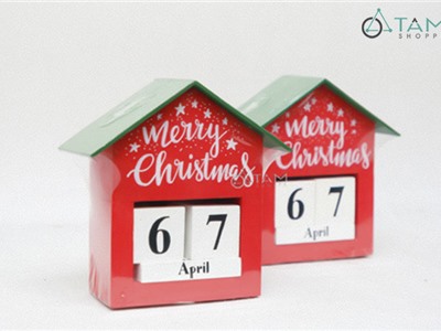 Lịch gỗ ngôi nhà Giáng sinh vạn niên màu đỏ X-LICH-01